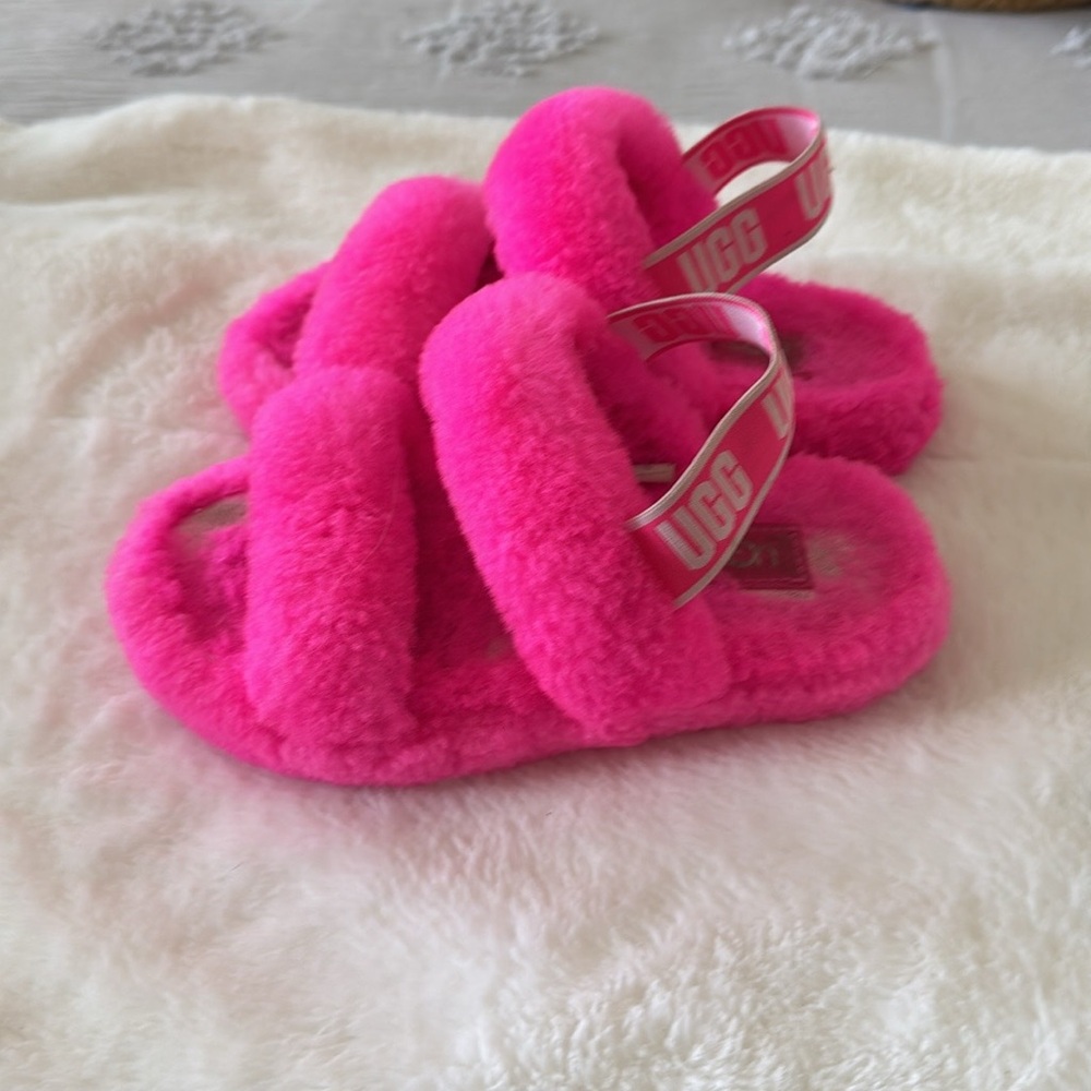 Ugg pink Oh Yeah fluffy slide slippers size girls 13 - Picture 4 of 8